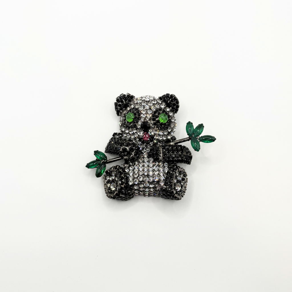 Vintage XL Moans Couture Crystal Panda Brooch