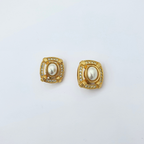 Vintage Christian Dior Rounded Square Faux Pearl Clip Earrings – view 2