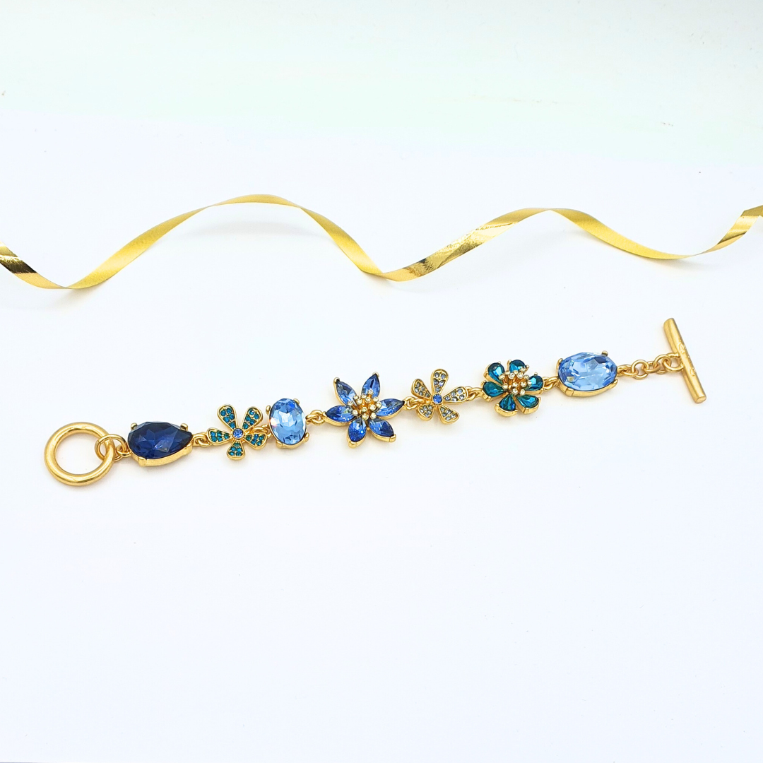 Vintage Oscar de la Renta Blue Flower Bracelet – view 2