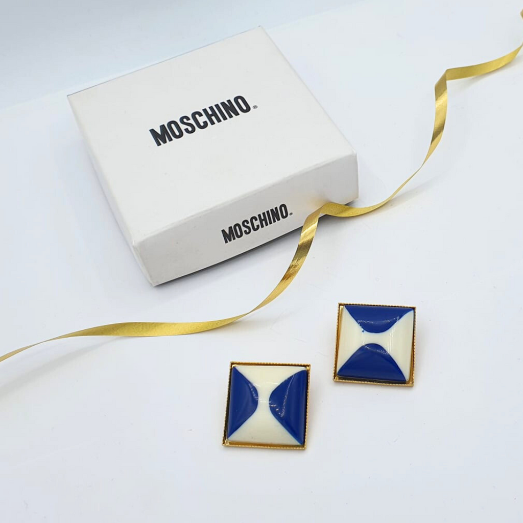Vintage Moschino Diamond-Shaped Blue Earrings – view 2