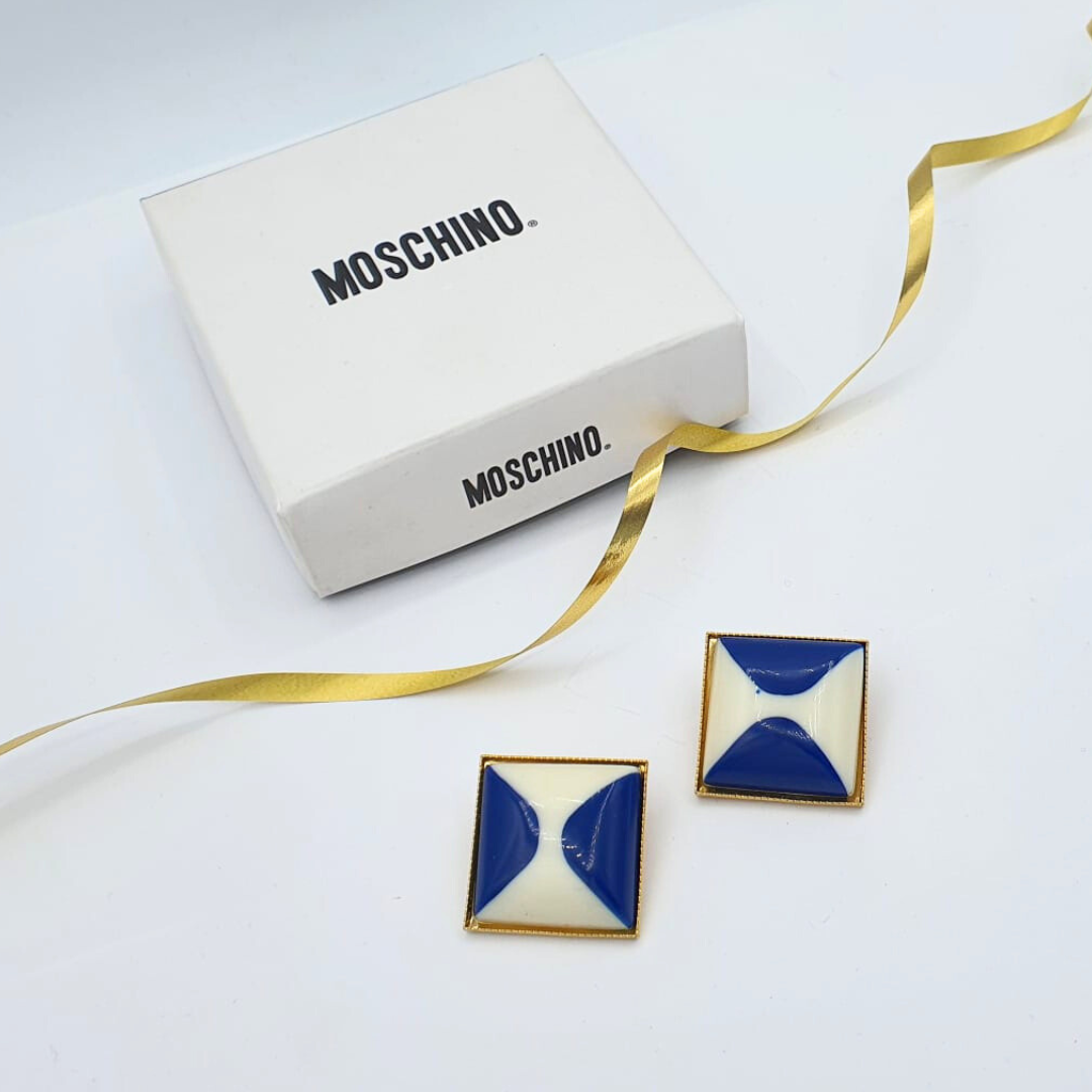 Vintage Moschino Diamond-Shaped Blue Earrings – view 2