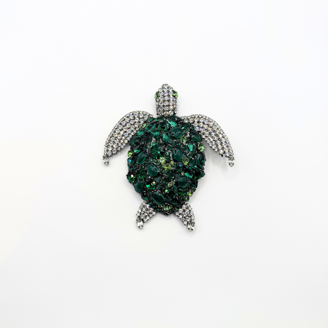 Vintage XL Moans Couture Crystal Turtle Brooch