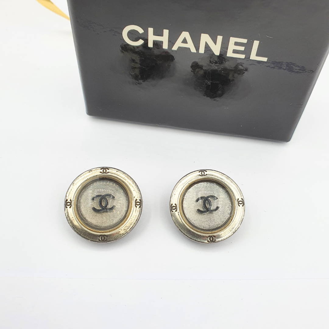 Vintage Button-Shaped Miniature CC Chanel Clip Earrings – view 2
