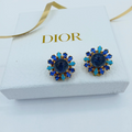 Vintage Christian Dior Round Blue Crystal Clip Earrings 1970s