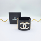 Vintage Black Chanel Oversized CC Logo White Enamel Bracelet