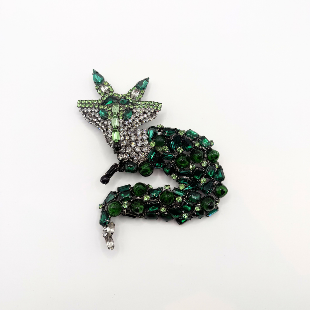 Vintage XL Moans Couture Emerald Fox Statement Brooch