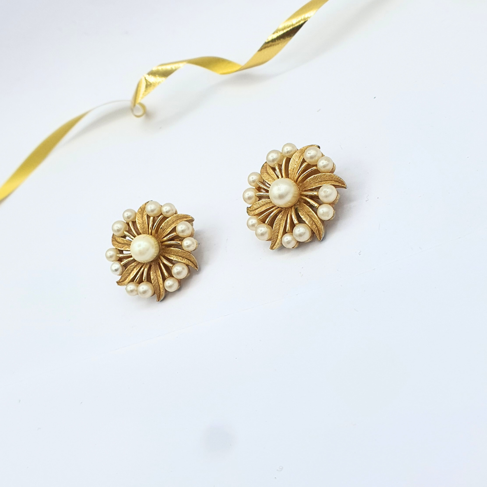 Vintage Trifari – Pearl Flower Earrings – view 2