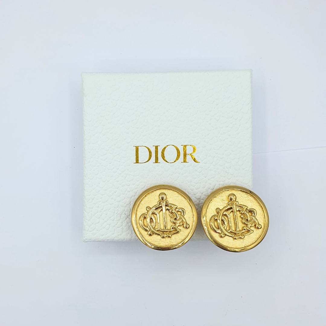Vintage Christian Dior Monogram Logo Clip Earrings