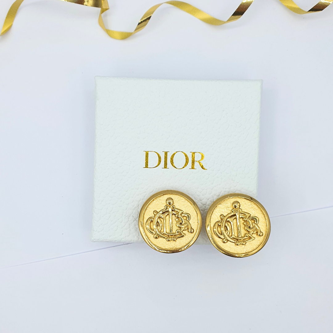 Vintage Christian Dior Monogram Logo Clip Earrings – view 2