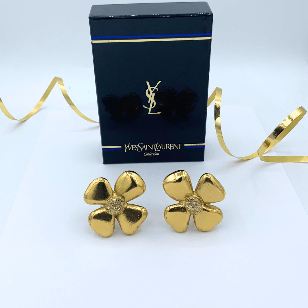 Vintage Yves Saint Laurent Flower Clip Earrings – view 2