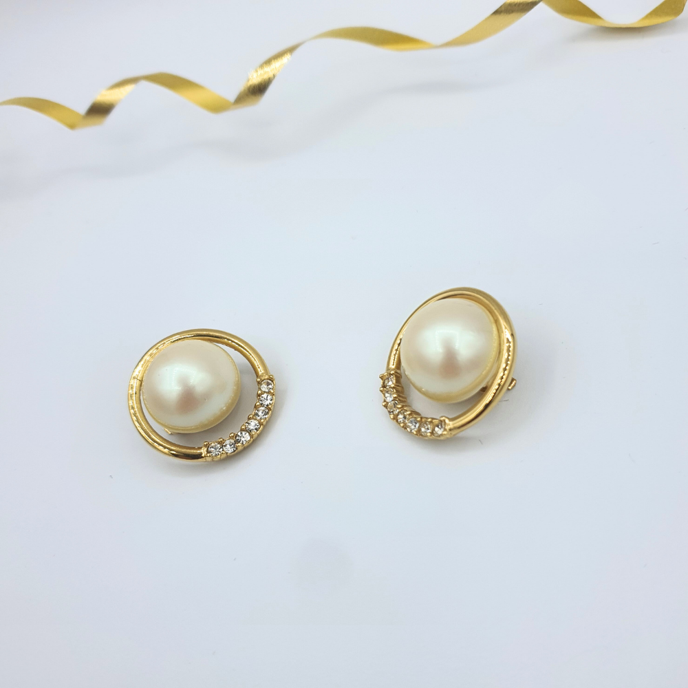 Vintage Givenchy – Pearl Earrings with Crystal Accent – view 2