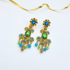 Vintage Oscar de la Renta Green Crystal Chandelier Clip Earrings – view 3