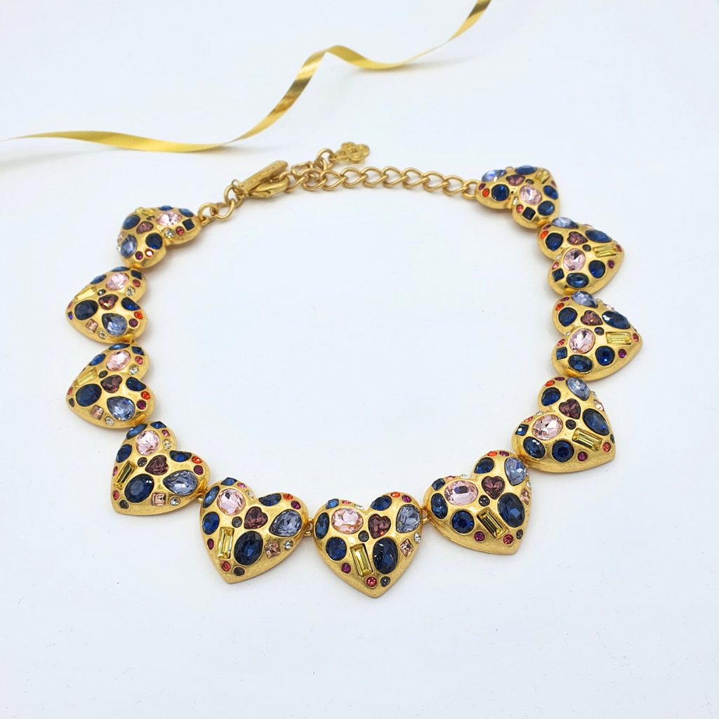 Vintage Oscar de la Renta Multicolour Crystal Hearts Necklace – view 3