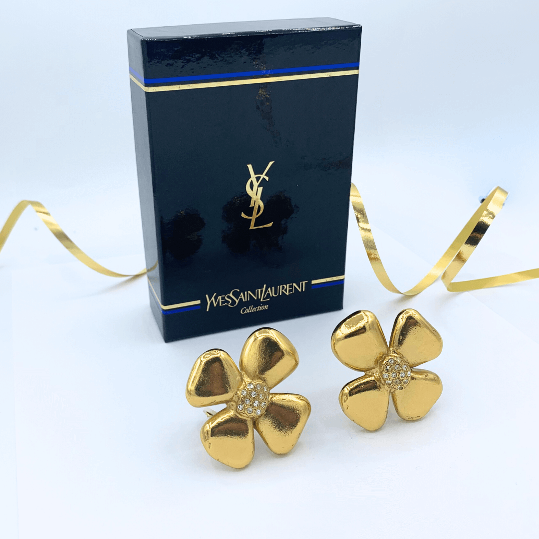 Vintage Yves Saint Laurent Flower Clip Earrings