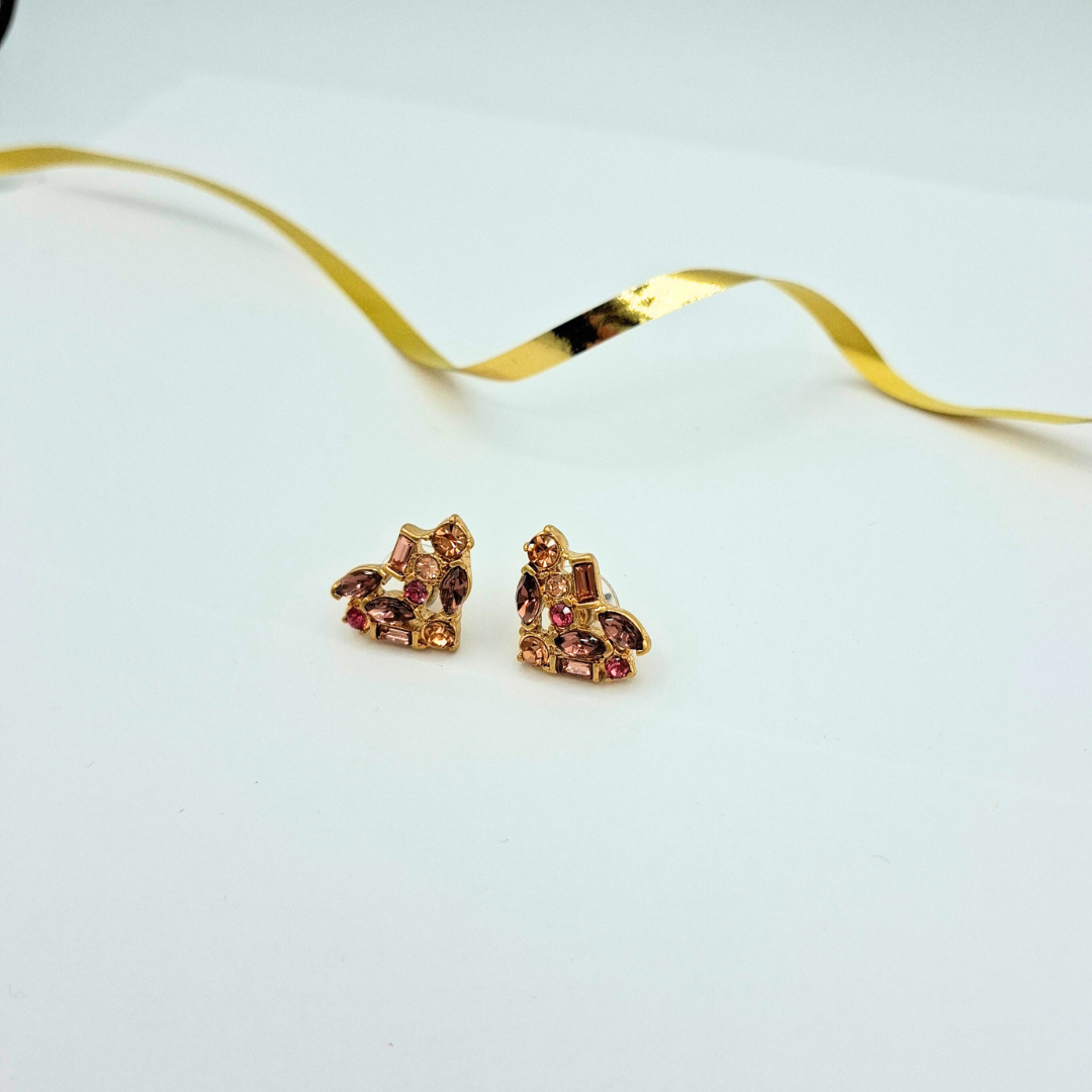 Vintage Oscar de la Renta Pink Crystal Heart-Shaped Earrings – view 3