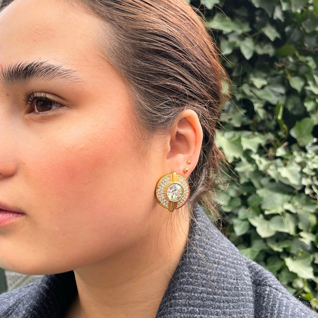 Vintage Lanvin Art Deco Pavé Rhinestone Clip Earrings – view 4