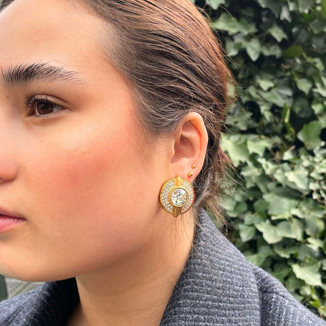 Vintage Lanvin Art Deco Pavé Rhinestone Clip Earrings – view 4