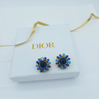 Vintage Christian Dior Round Blue Crystal Clip Earrings 1970s – view 3