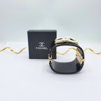 Vintage Black Chanel Oversized CC Logo White Enamel Bracelet – view 3