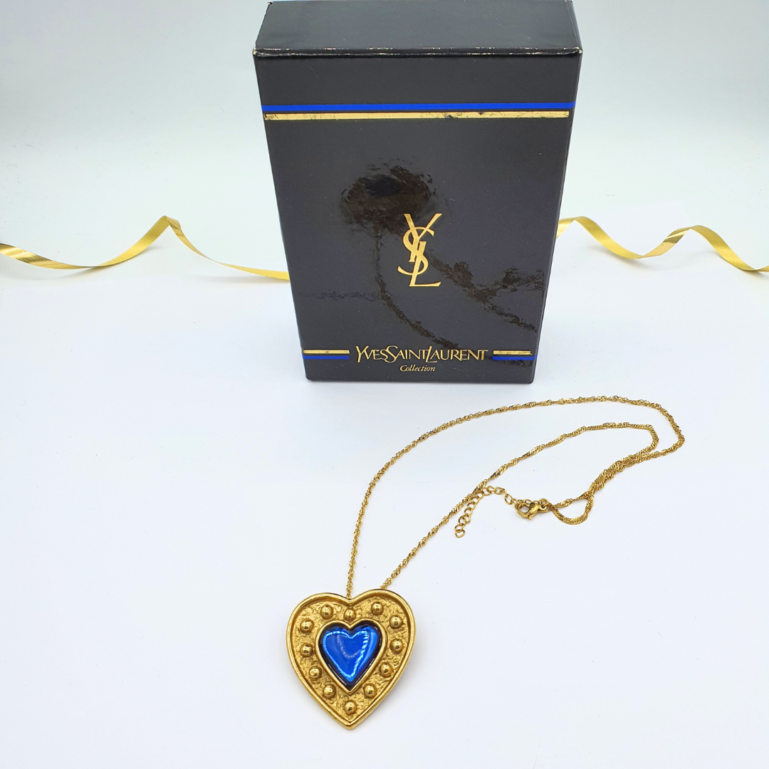 Vintage Yves Saint Laurent Blue "Sacré-Cœur" Necklace and Brooch
