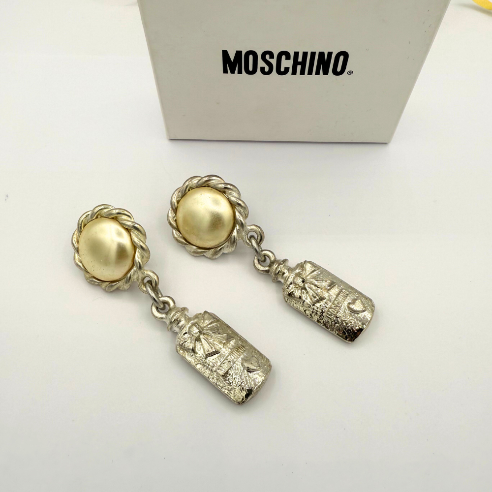 Vintage Moschino Perfume Bottle Charm Clip Earrings