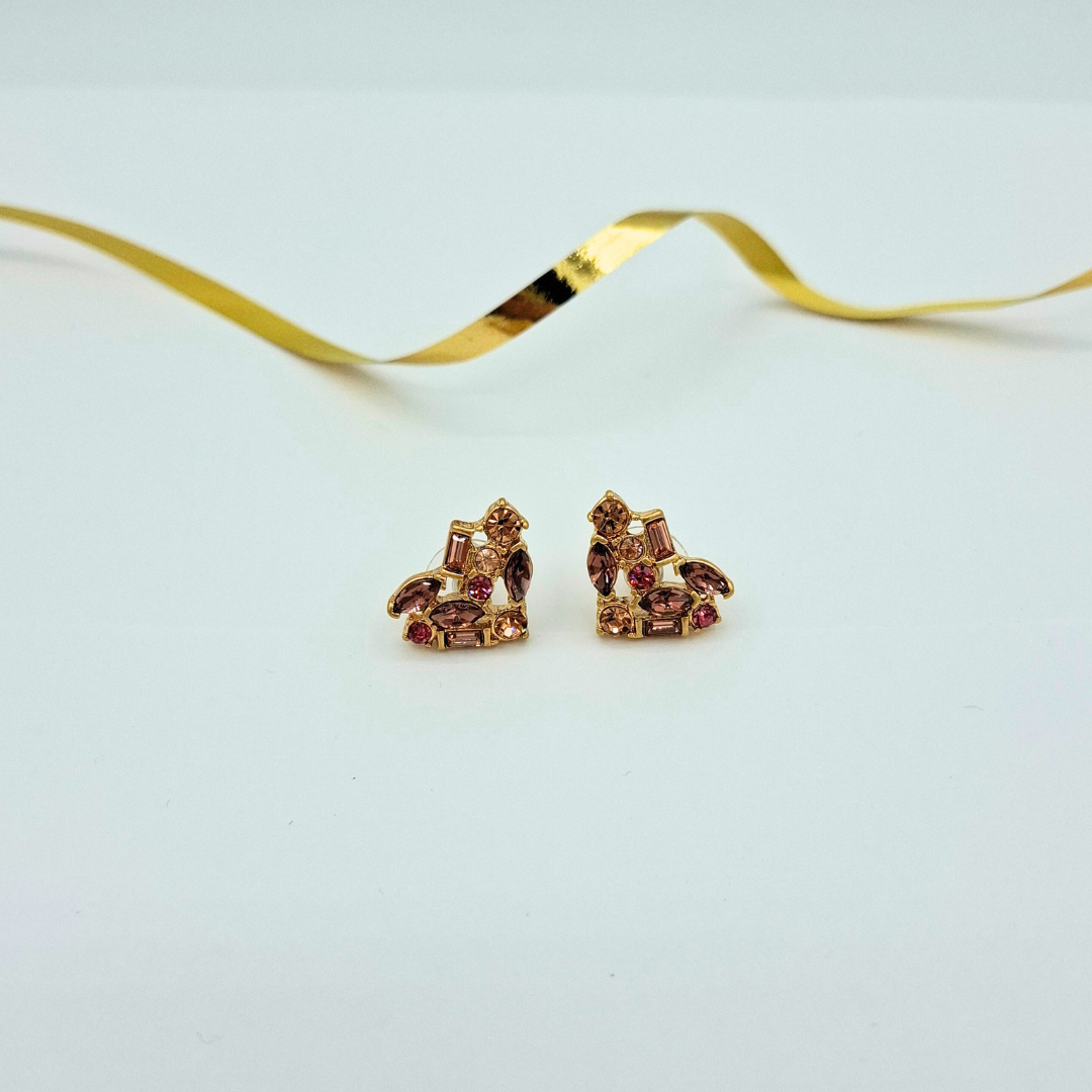 Vintage Oscar de la Renta Pink Crystal Heart-Shaped Earrings