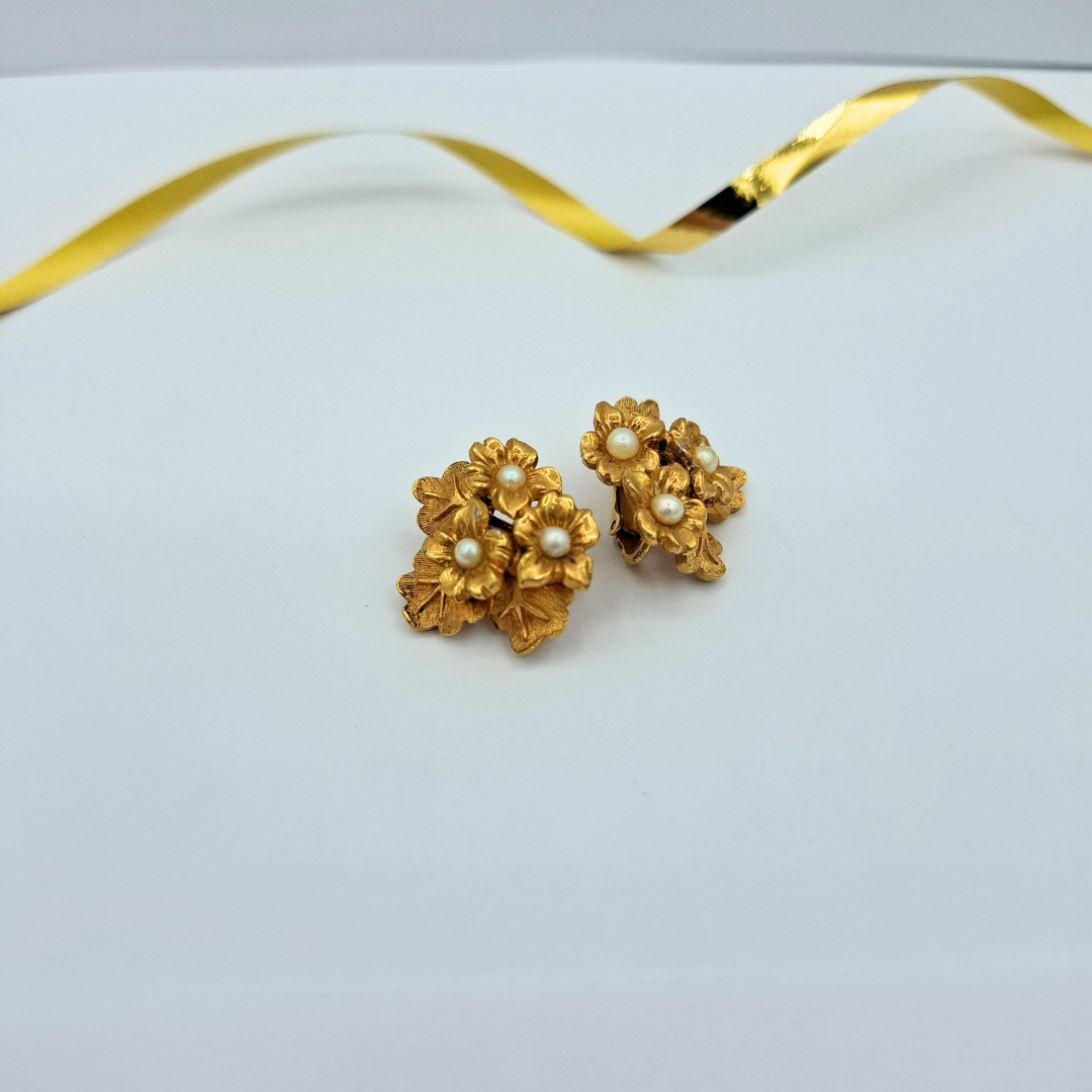 Vintage Marcel Boucher Detailed Flower Pearl Clip Earrings – view 2