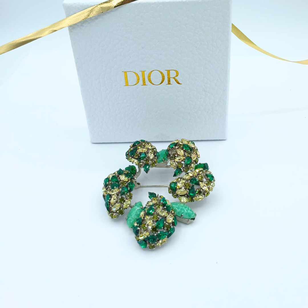 Vintage Christian Dior Crystal Flower-Shaped Cluster XL Brooch 1960s