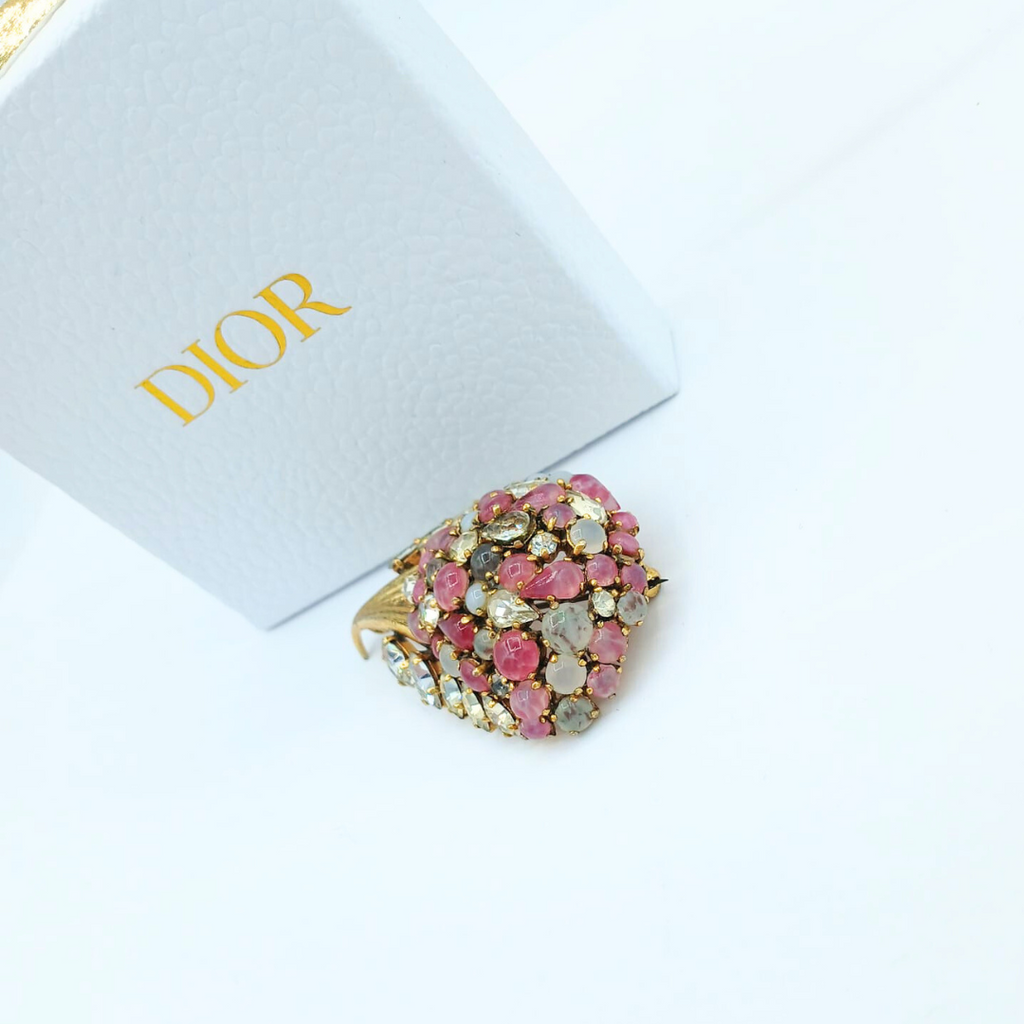 Vintage Christian Dior Draped Plume Crystal Brooch 1963