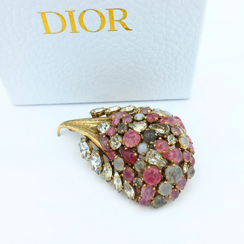 Vintage Christian Dior Draped Plume Crystal Brooch 1963 – view 2