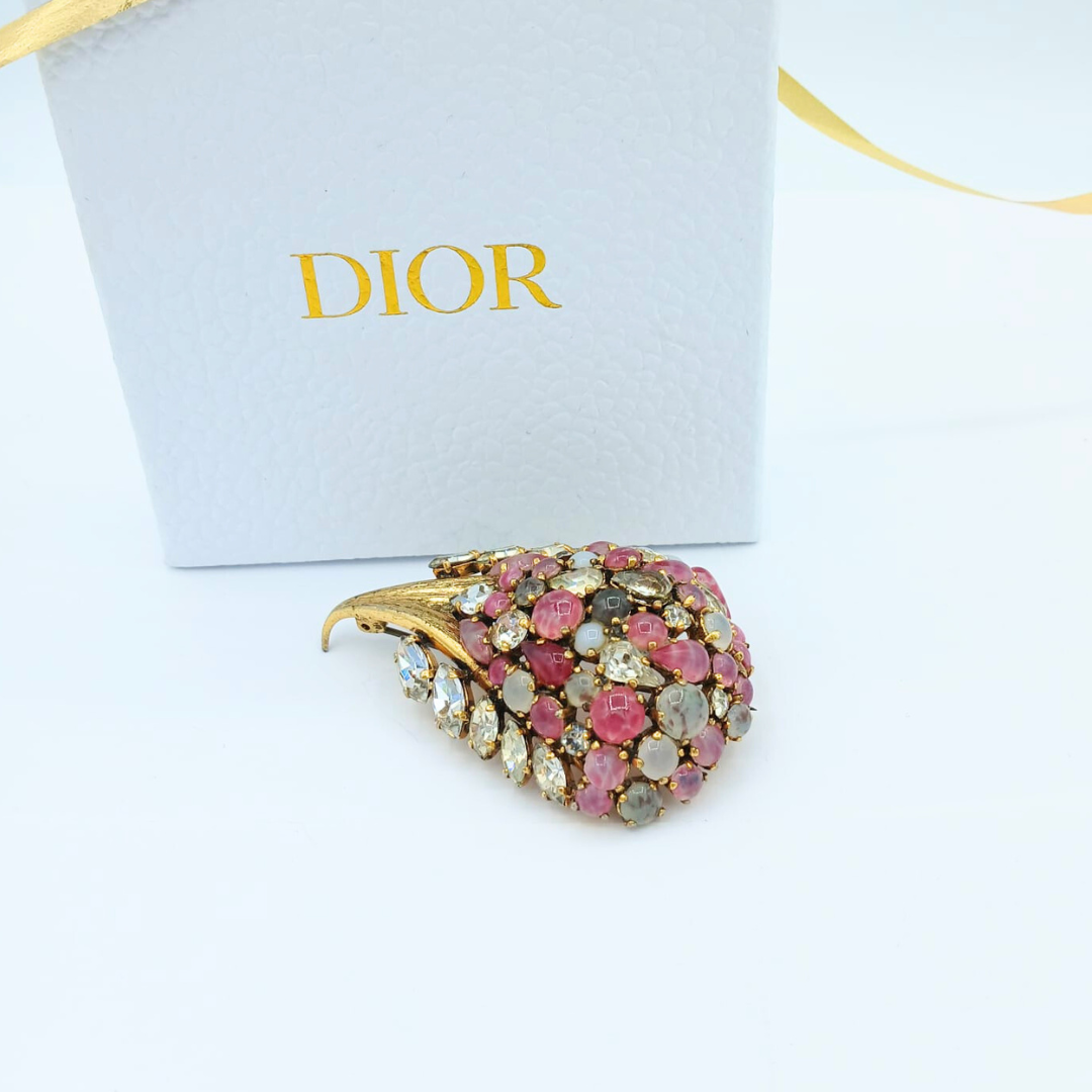Vintage Christian Dior Draped Plume Crystal Brooch 1963 – view 3