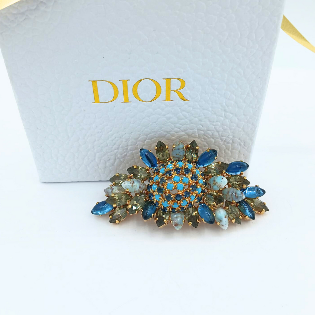 Vintage Christian Dior Fan-Shaped Flower Motif Brooch 1965