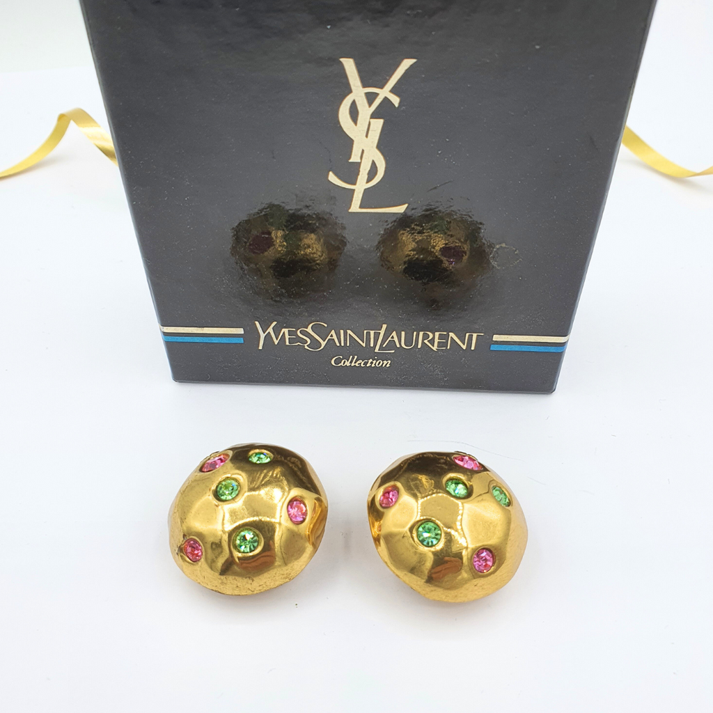 Vintage Round Hammered Yves Saint Laurent Clip Earrings