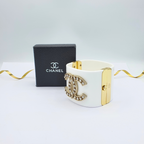 Vintage Chanel CC White Resin Logo Bracelet – view 2