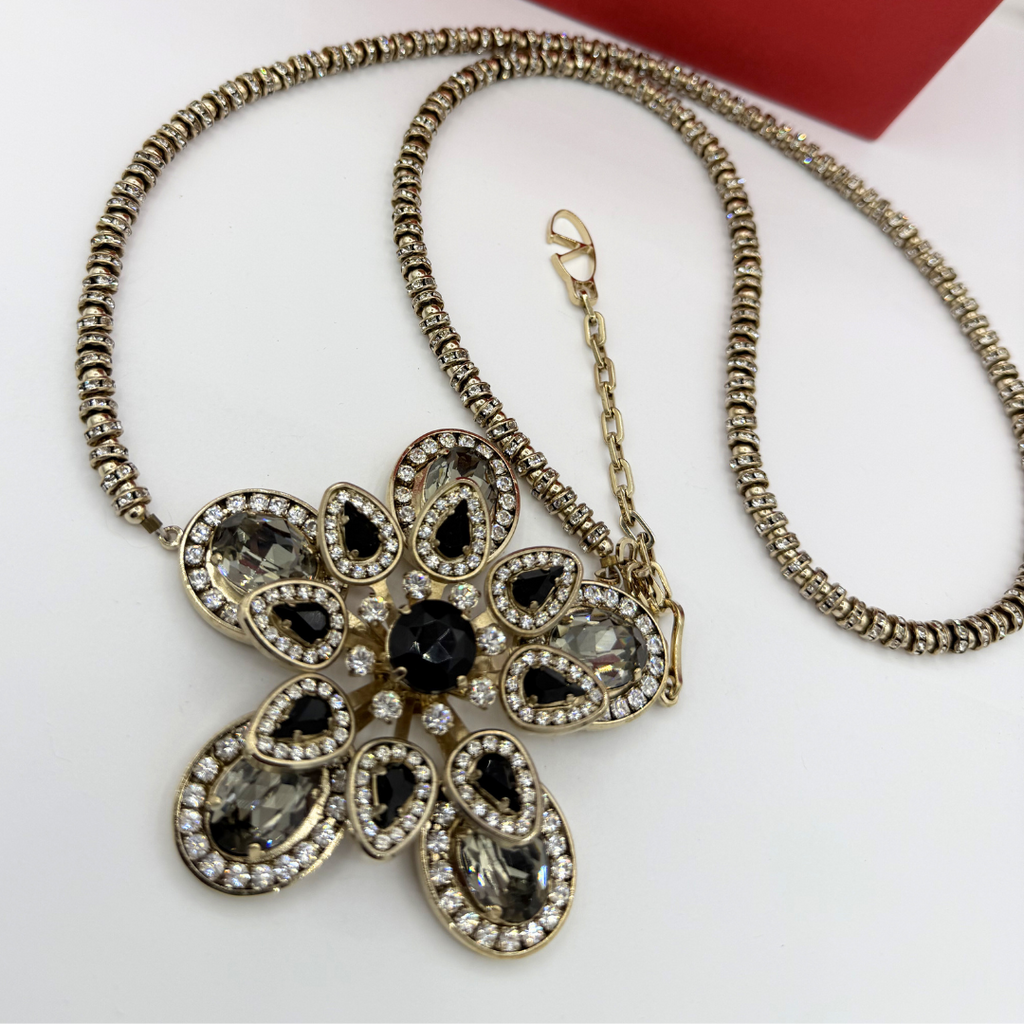Vintage Valentino Garavani Flower-Shaped Rhinestone Statement Necklace – view 3