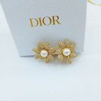 Vintage Christian Dior Open Flower Faux Pearl Earrings 1970s – view 2