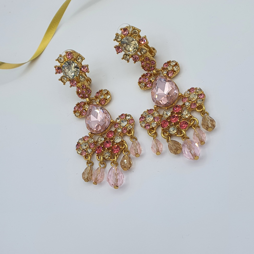 Vintage Oscar de la Renta Pink Crystal Chandelier Clip Earrings – view 2