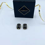 Vintage Lanvin Rectangular Black Gold-Framed Clip Earrings – view 2