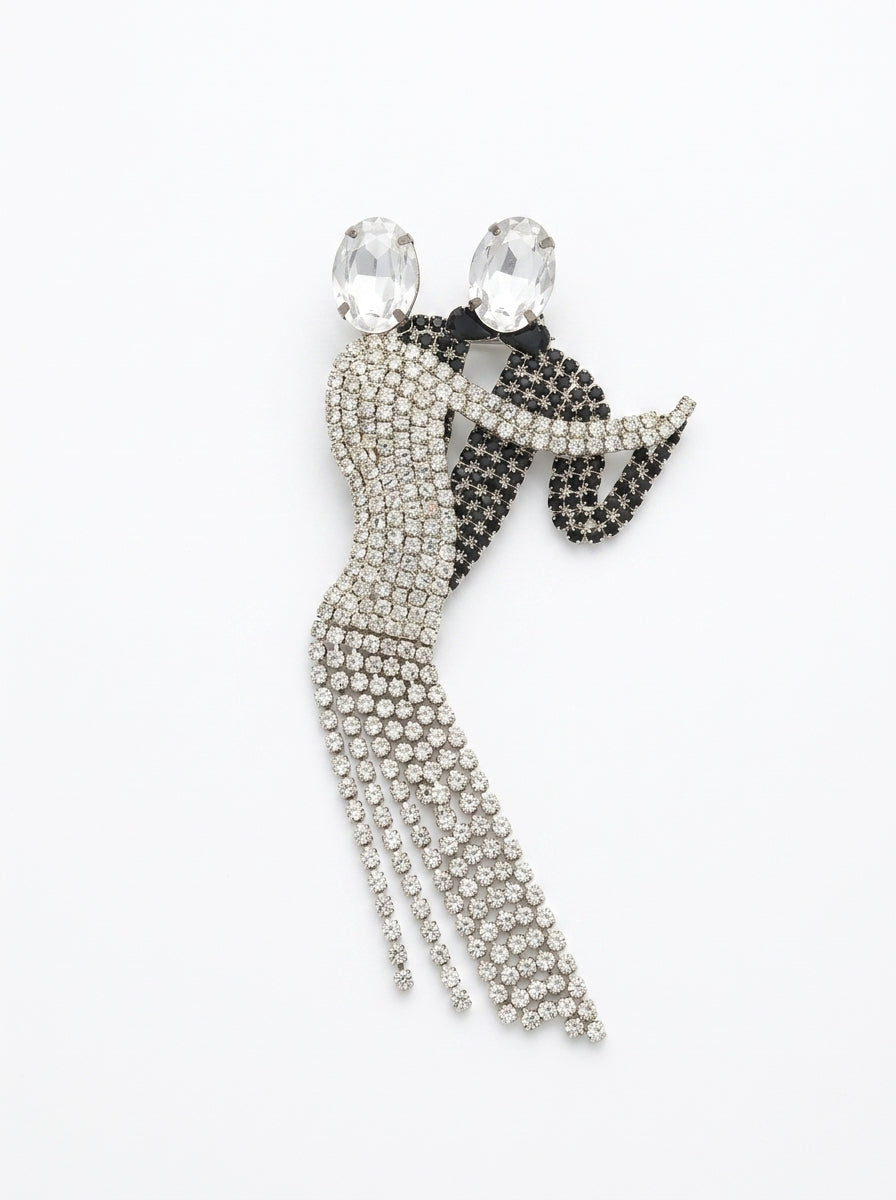 Vintage Crystal Dancing Couple XL Statement Brooch
