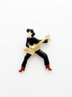 Vintage Lea Stein Guitarist Figure Brooch in Rhodoid