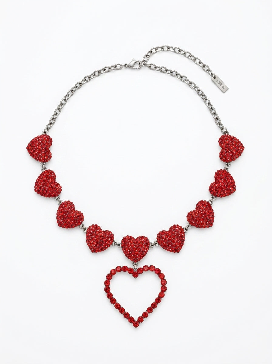 Vintage Moschino Red Hearts Statement Necklace