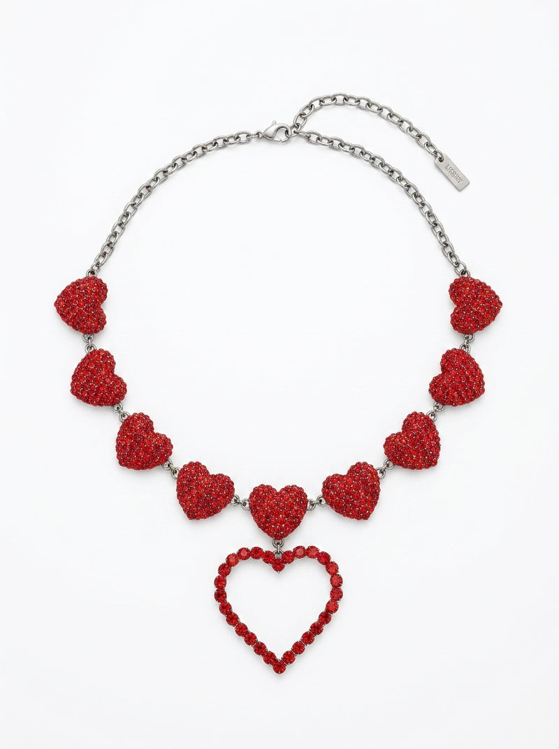 Vintage Moschino Red Hearts Statement Necklace