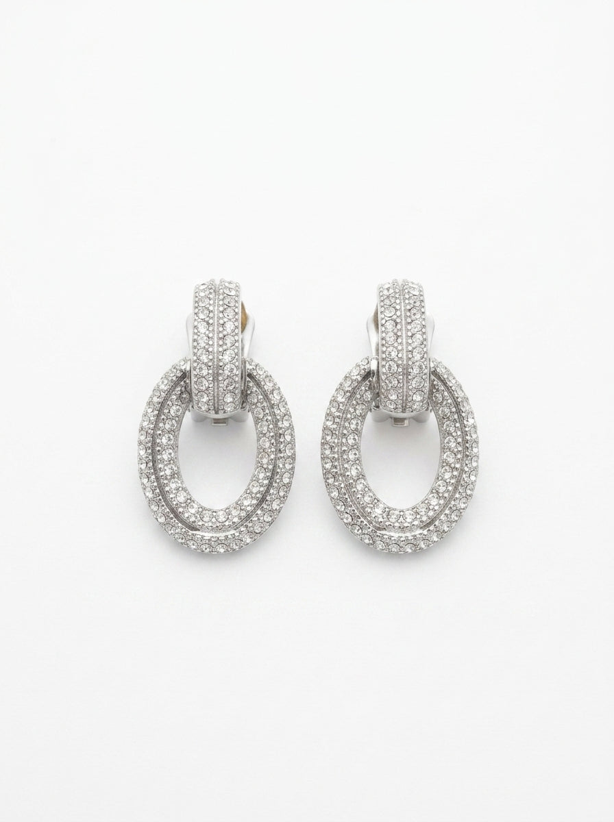 Vintage Christian Dior Crystal Pavé Statement Clip Earrings
