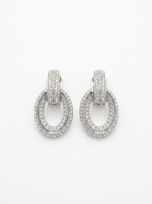 Vintage Christian Dior Crystal Pavé Statement Clip Earrings
