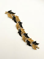 Vintage Trifari Black Enamel & Gold-Tone Leaf Statement Bracelet