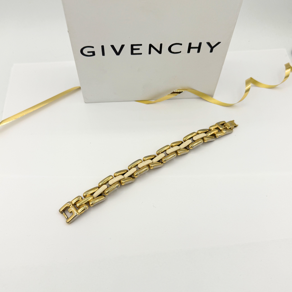 Vintage Givenchy Wide Chain Bracelet White Enamel – view 2