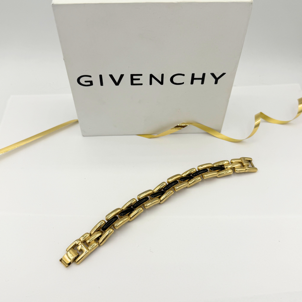 Vintage Givenchy Chain Bracelet Black Enamel
