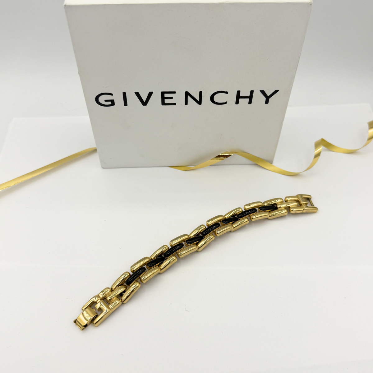 Vintage Givenchy Chain Bracelet Black Enamel
