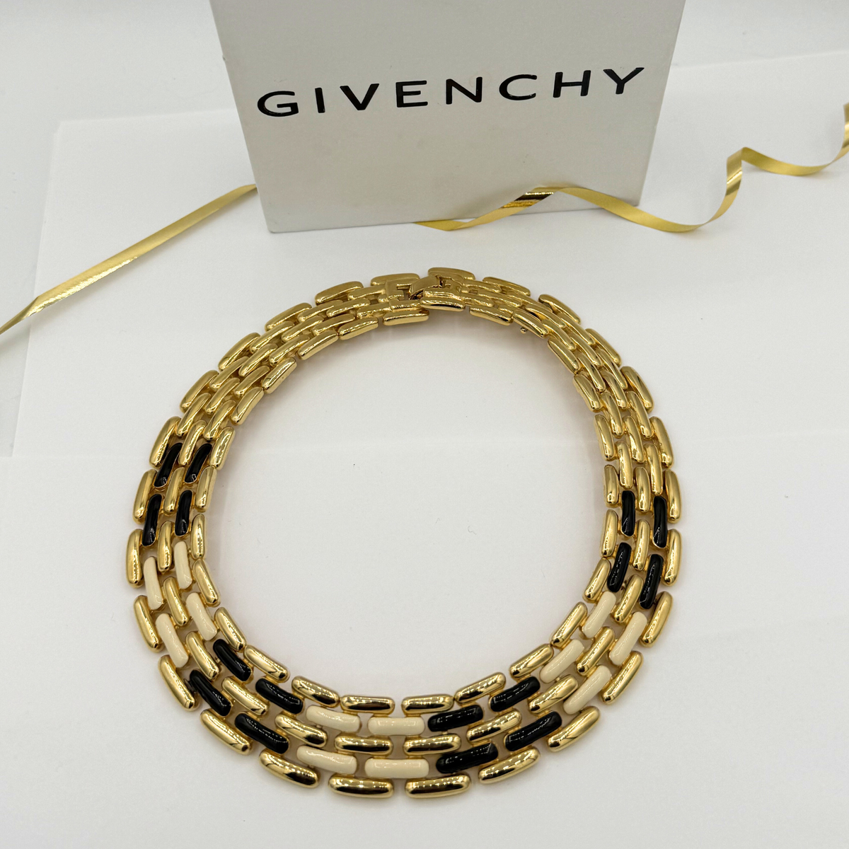 Vintage Givenchy Chain Necklace Black Enamel – view 3