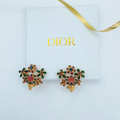 Vintage Christian Dior Flower Basket Crystal Clip Earrings 1971